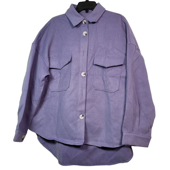 Women Oversized Button-Up Shirt Jacket With Flap Pockets & Collared Neckline XXL - Picture 1 of 11